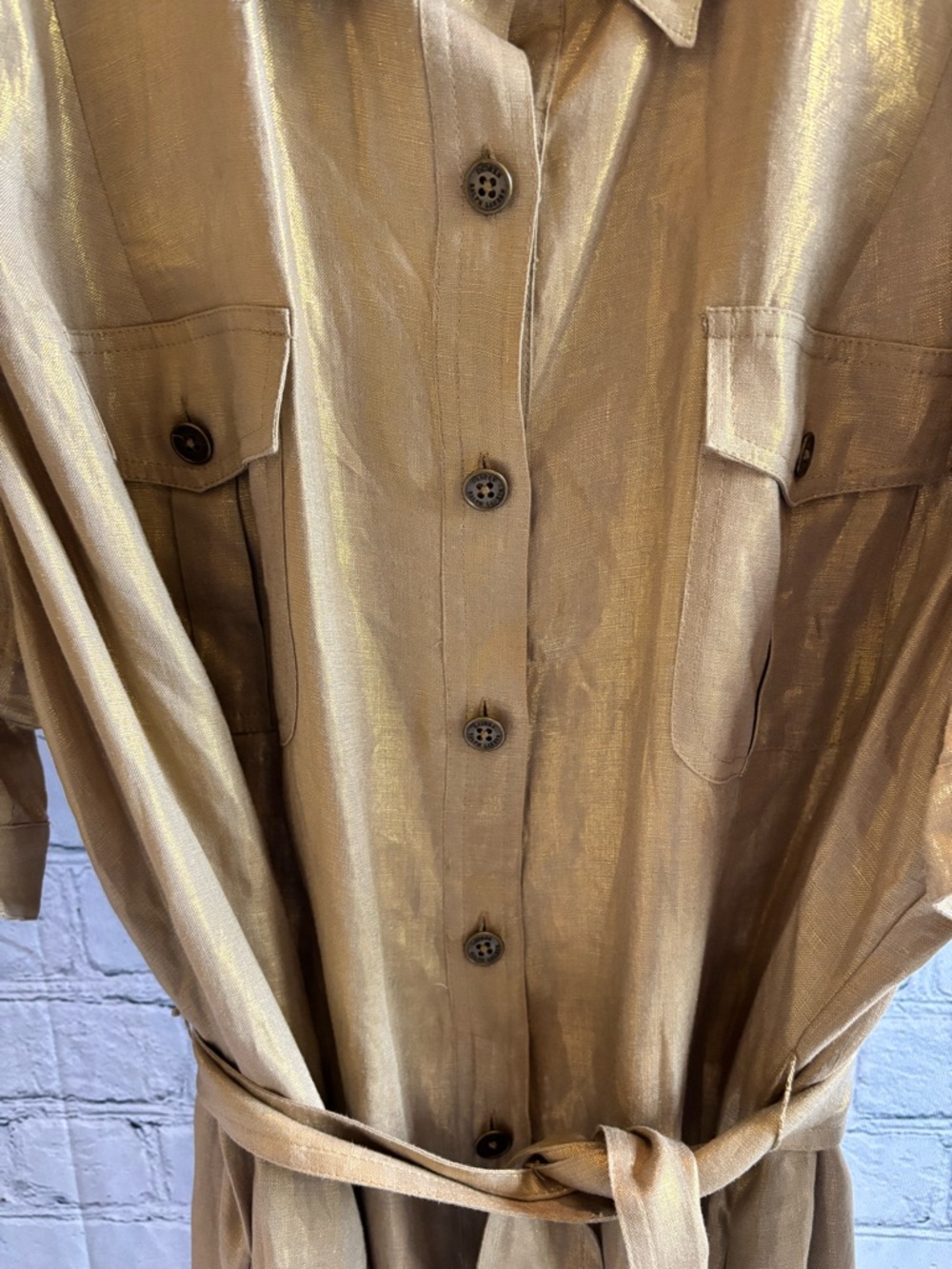 *NEW* Ralph Lauren Woman Casablanca Linen Gold Shimmer Dress - Size 22W - Picture 4 of 6